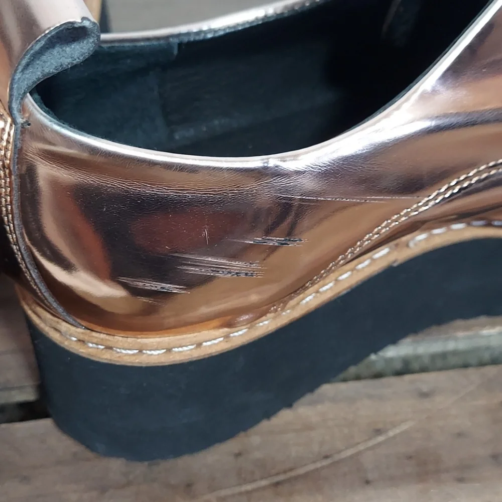 Shelly's London rose gold metallic platform loafer